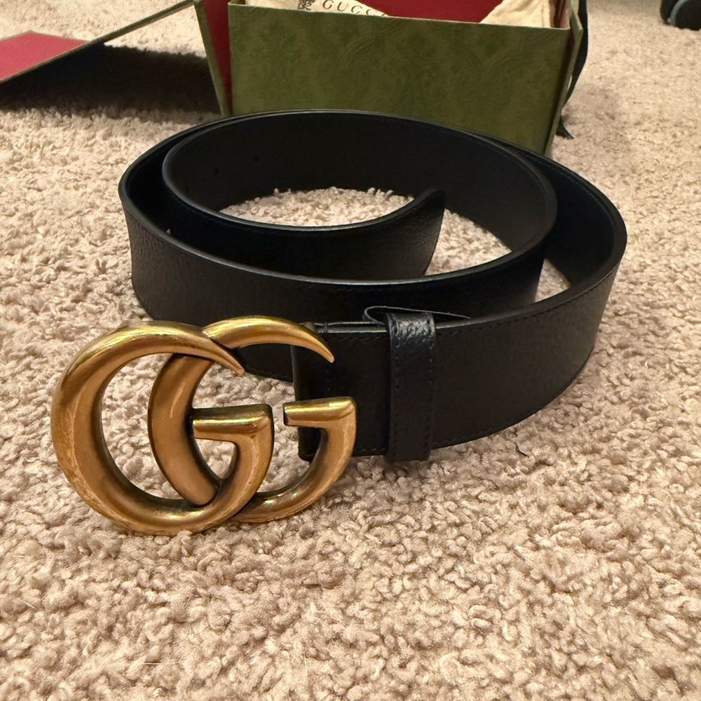 Gucci GG Marmont Black Leather Wide Belt